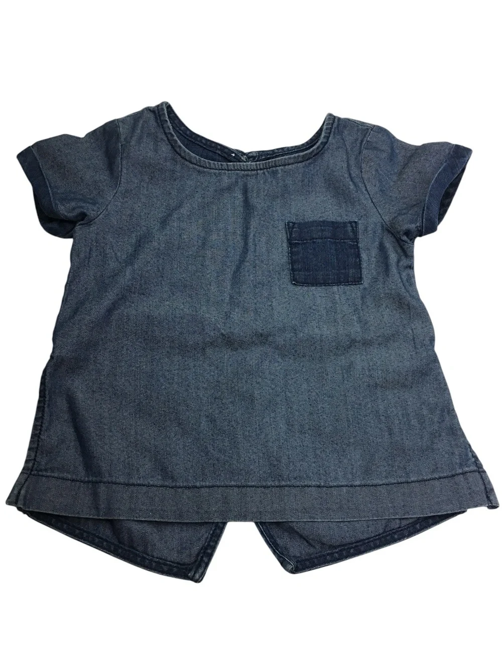 OLD NAVY Kid’s Top Boxy Chambray Two Tone Denim Shirt Pocket Cap Sleeve Size 4T